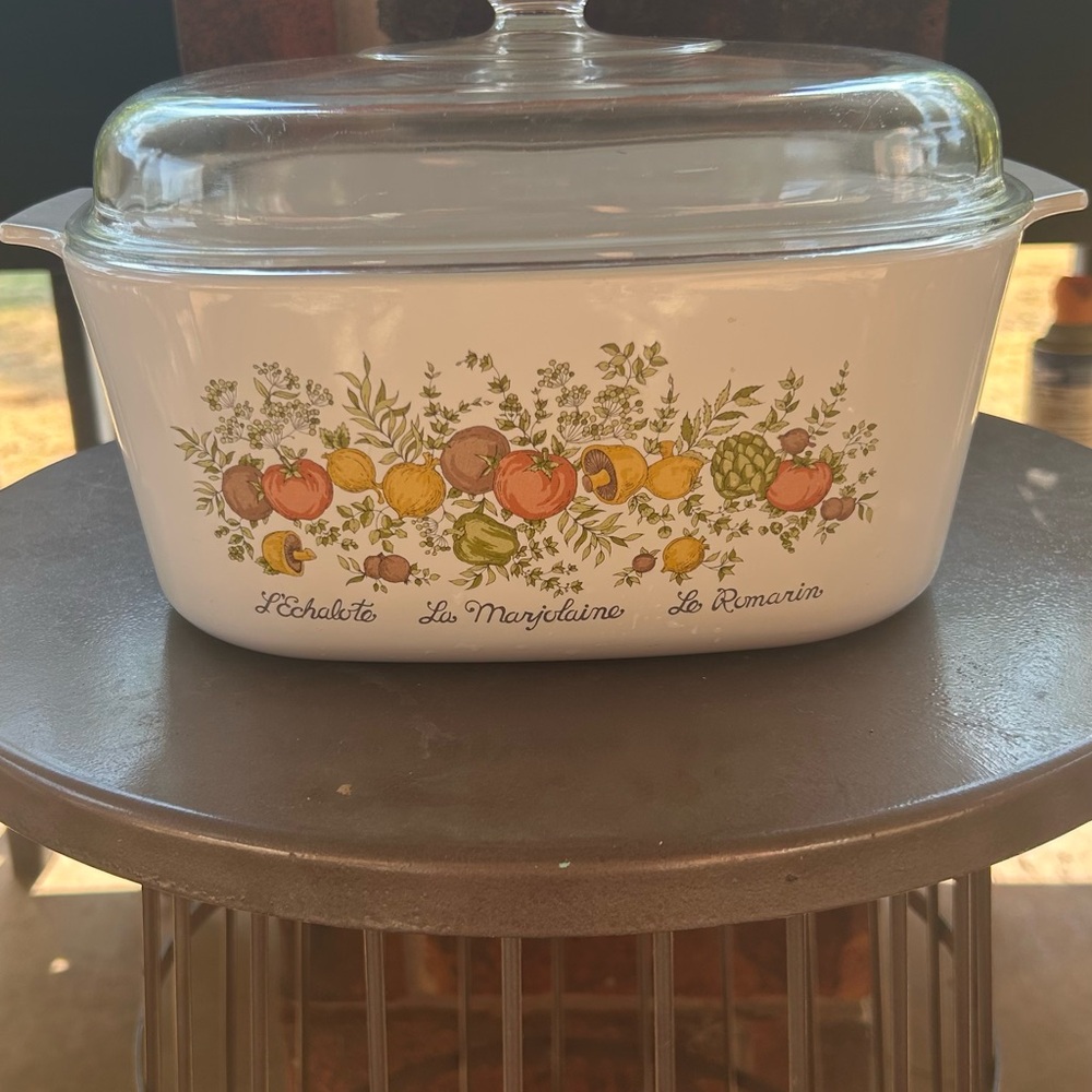 Corelle/Casserole Style White Ceramic Casserole Dish with Floral Fruit Motif